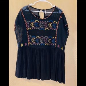 Free People Tribal Aztec Peplum Top